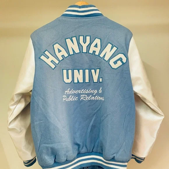UNIQUE Korean Leather sleeves letter H Varsity jacket HANYANG UNIVERSITY - Picture 3 of 7